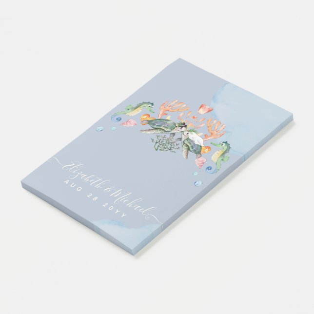 Post-it® Sea Turtle Wedding Featuring Bride and Groom (Incliné)