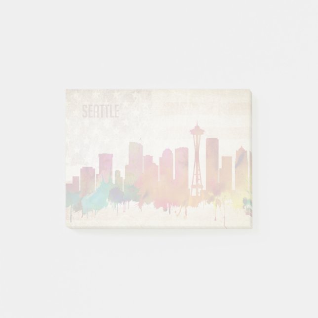 Post-it® Seattle, horizon de ville d'aquarelle de WA | (Devant)