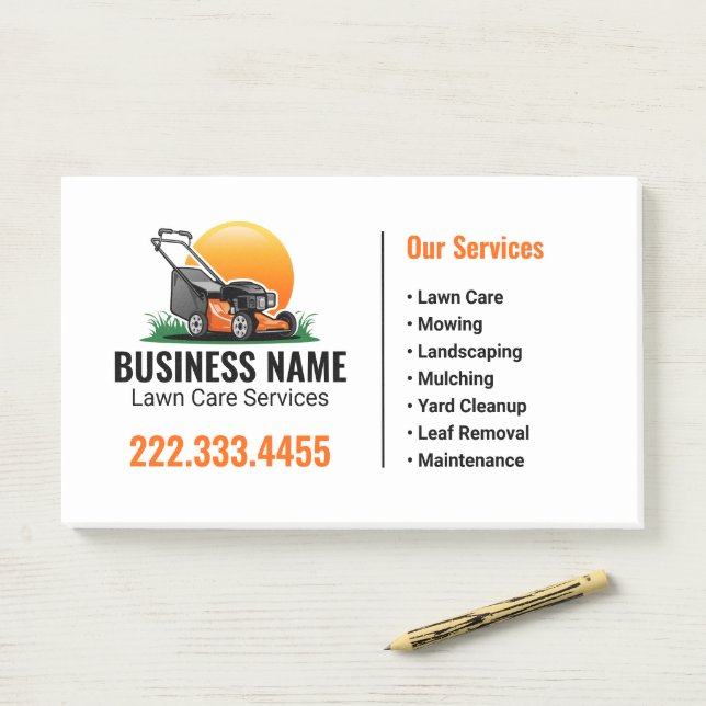 Post-it® Service d'entretien de pelouse Orange Sun Mowing (Sur un bureau)