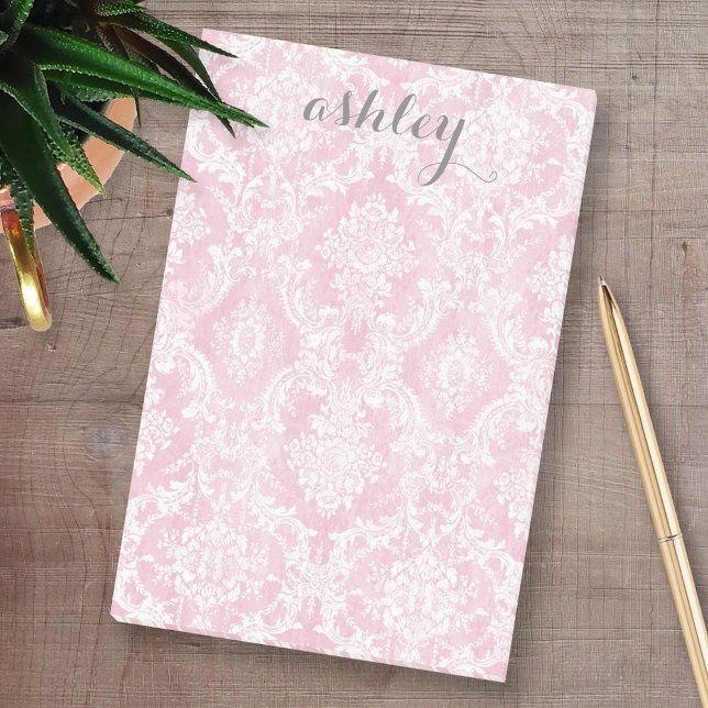 Post-it® Shabby Chic Damask Motif Pastel Rose Grey Nom (Custom Post-it Note Pads - Add your name and other text)