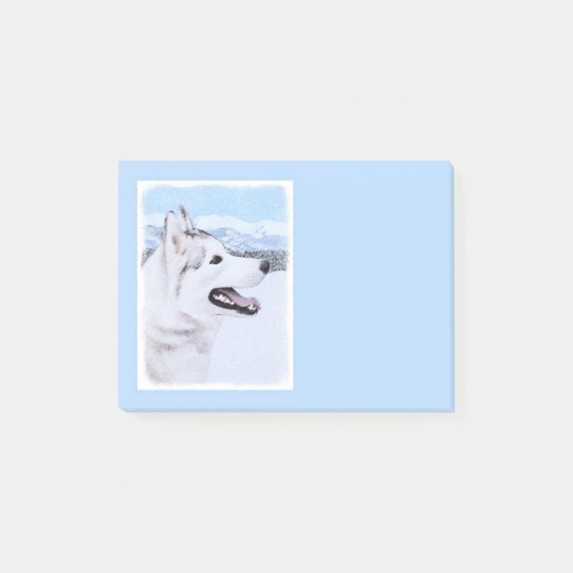 Post-it® Sibérie Husky (argent et blanc) Peinture Chien Art (Devant)