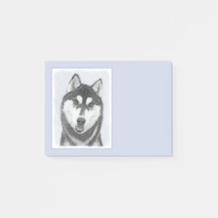 Post-it® Sibérie Husky (noir et blanc) Peinture Chien Art
