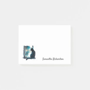 Post-it® Silhouette de chat noir sous la lune en aquarelle