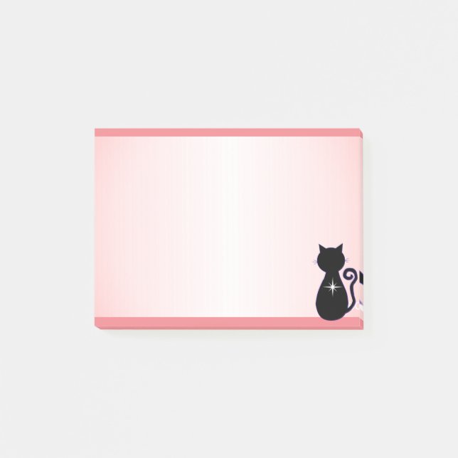 Post-it® Silhouette de chatte noire élégante sur rose (Devant)