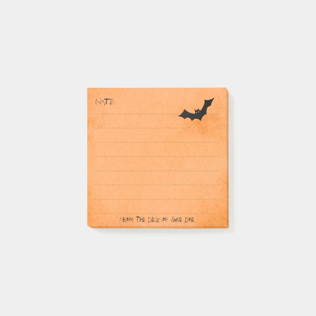 Post-it® Silhouette de chauve-souris d'Halloween sur Orange (Devant)