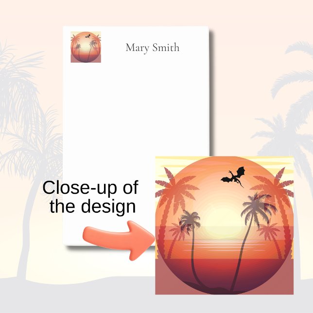 Post-it® Silhouette de dragon volant au-dessus d'une île tr (Close up of Tropical Island Sunset design)