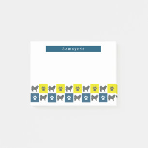 Post-it® Silhouette Samoyé Chien & Paw Yellow & Blue Grid