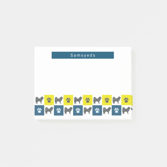 Post-it® Silhouette Samoyé Chien & Paw Yellow & Blue Grid (Devant)