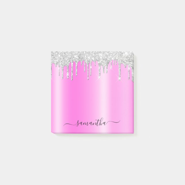 Post-it® Silver Glitter Drips Magenta Shimmer (Devant)