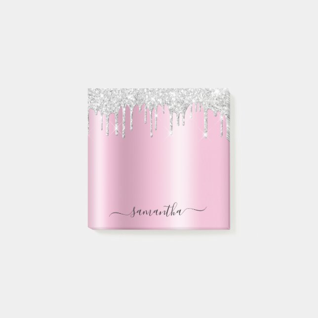 Post-it® Silver Glitter Drips Pink Shimmer (Devant)