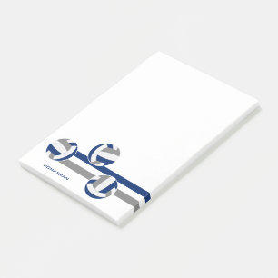 Post-it® simple bleu gris volleyballs rayures nom personnal