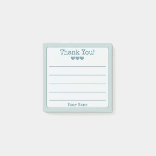 Post-it® Simple Bleu Votre Nom Et Coeurs Merci
