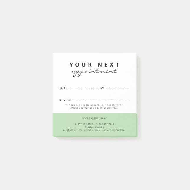 Post-it® Simple Elegant Green White Salon Appointment (Devant)