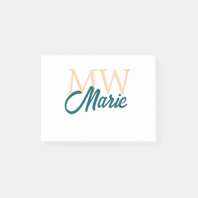 Post-it® simple minimal ajouter nom monogramme orange bleu  (Devant)