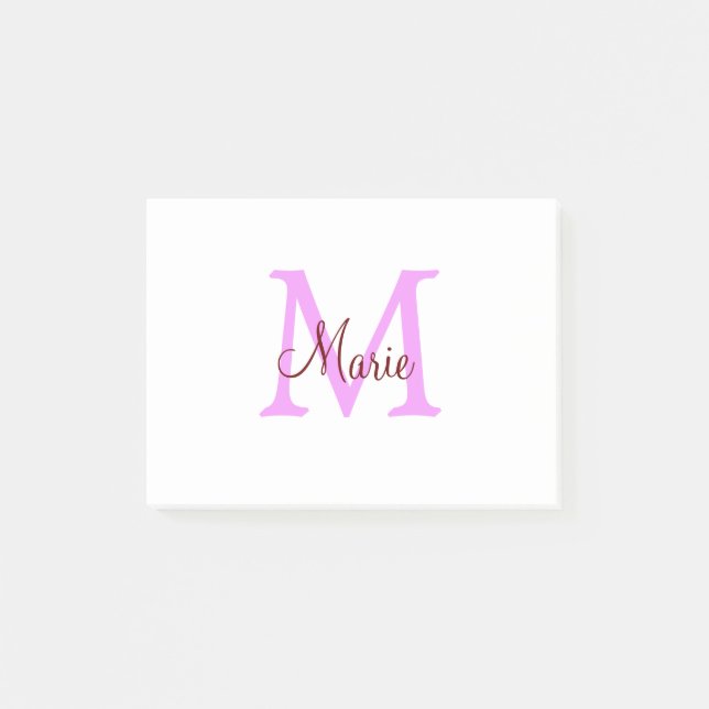 Post-it® simple minimal ajouter nom monogramme rose rouge  (Devant)
