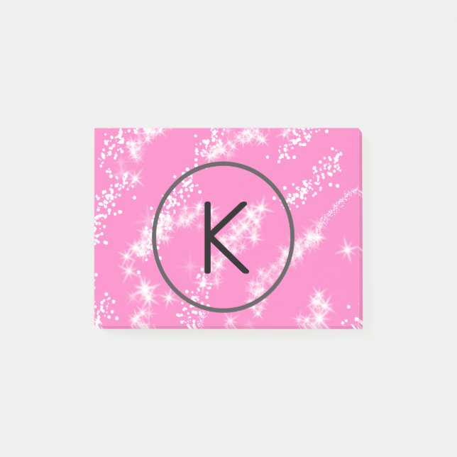Post-it® simple minimal monogramme blanc paillettes rose ea (Devant)