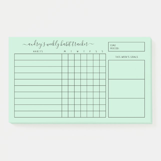 Post-it® Simple Mint Green White Weekly Habit Tracker (Devant)