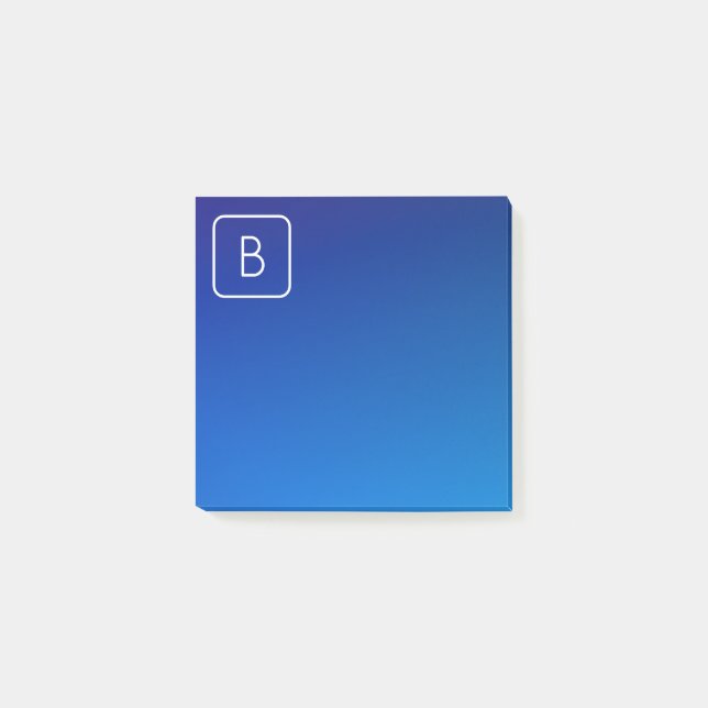Post-it® Simple Moderne Dégradé Ombré Bleu & Monogramme (Devant)