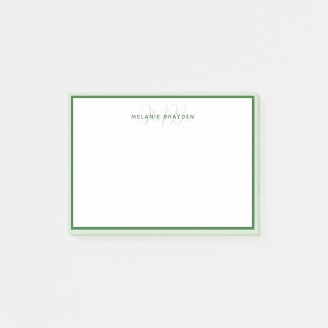 Post-it® Simple Moderne Monogramme Vert Bordure Deux Tons  (Devant)