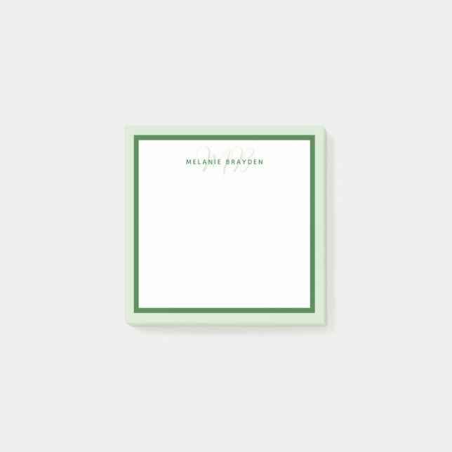 Post-it® Simple Moderne Monogramme Vert Bordure Double Ton (Devant)