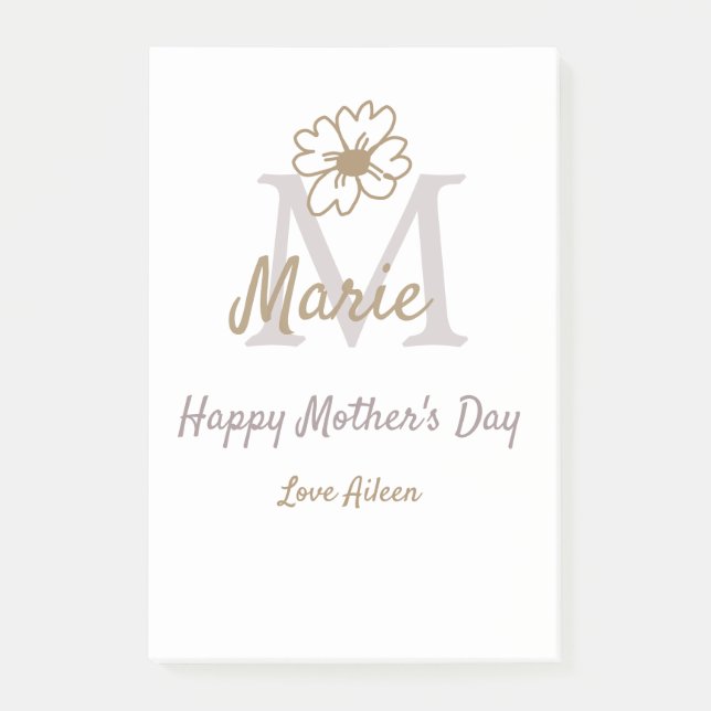 Post-it® simple monogramme de la fête des mères en gris dor (Devant)