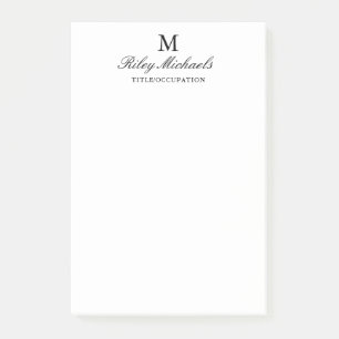 Post-it® Simple Monogramme Élégant Nom Titre Noir