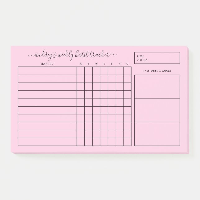 Post-it® Simple rose blanc suivi hebdomadaire des habitudes (Devant)