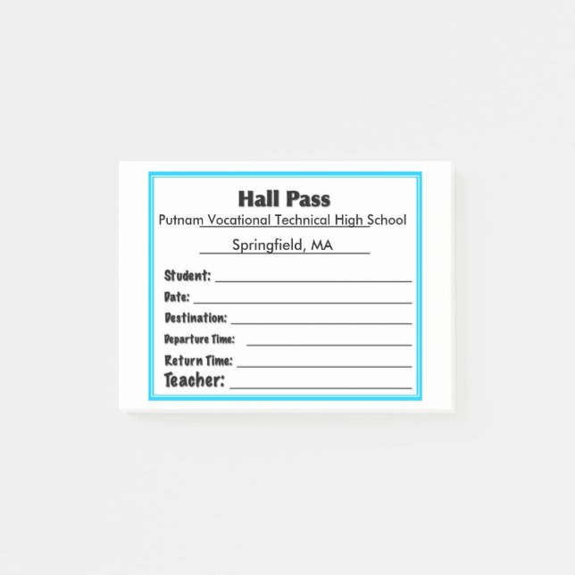 Post-it® Simple Schools Hall Pass Post Notes (Devant)