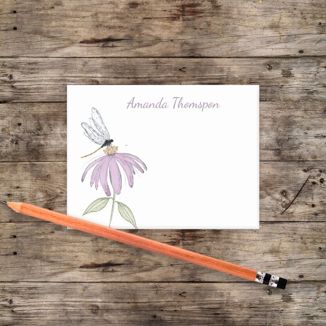 Post-it® Simple Watercolor Botanical Custom Name (Purple cone flower and dragonfly custom post it notes. )