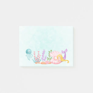 Post-it® Sirène et méduse sous l'aquarelle de mer Post-