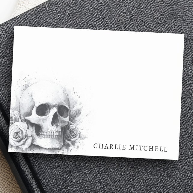 Post-it® Skull with roses watercolor painting (Skull with roses watercolor painting post-it notes)