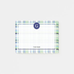 Post-it® Sky Blue Navy Pistachio Wt Madras Plaid 1IR encadr