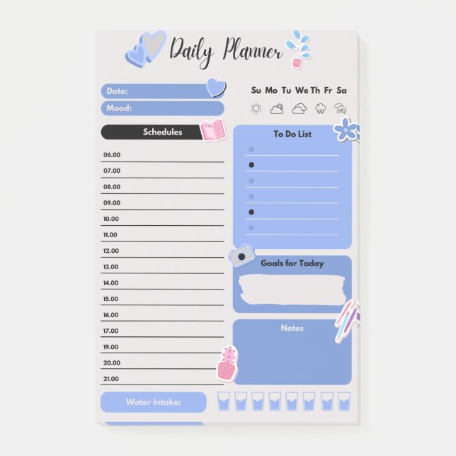 Post-it® Soft Blue Daily Planner with Mood & Water Track (Devant)