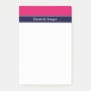 Post-it® Solid Raspberry, Navy Blue Ribbon Nom monogram