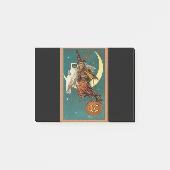 Post-it® Sorcier et hibou nostalgiques joyeux Halloween (Devant)