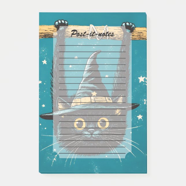 Post-it® Sorcière éffrayante de chat noir volant (Devant)