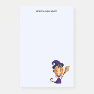Post-it® Sorcière mignonne en Casquette violet Halloween