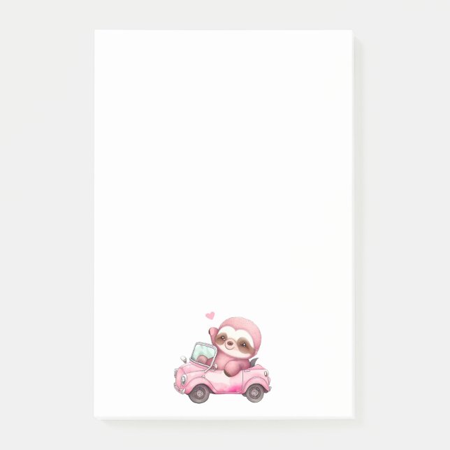 Post-it® Sourire rose Sloth conduisant une convertible (Devant)