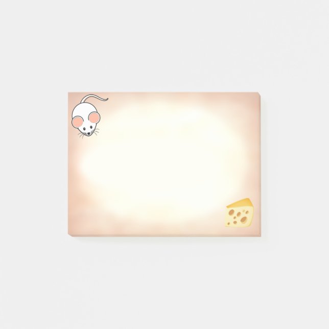 Post-it® Souris blanche mignonne et fromage sur beige (Devant)
