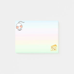 Post-it® Souris blanche mignonne et fromage sur des couleur