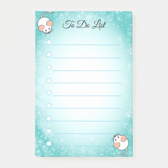 Post-it® Souris blanches mignonnes sur fond turquoise et bl (Devant)