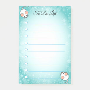 Post-it® Souris blanches mignonnes sur fond turquoise et li