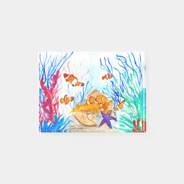 Post-it® Sous la mer aquarelle poissons océan mer côtière (Devant)