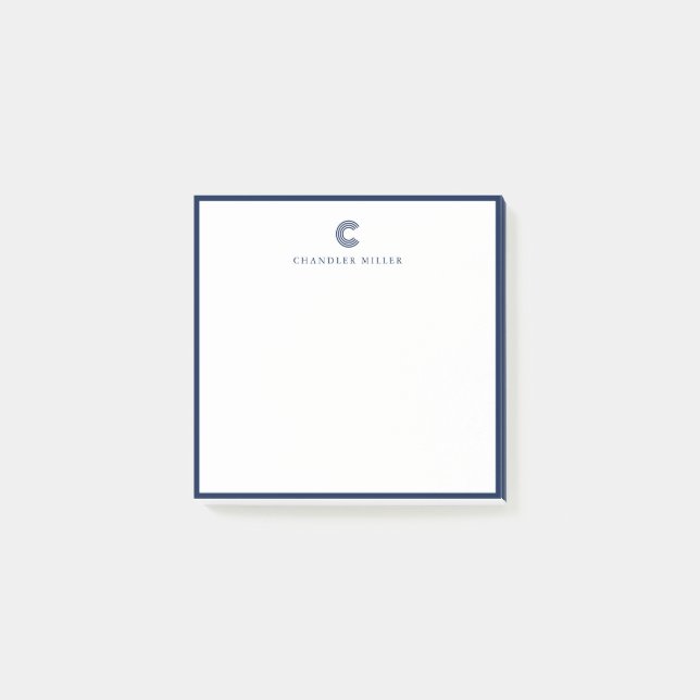 Post-it® Square Modern Navy Blue Border Custom Stationery (Devant)