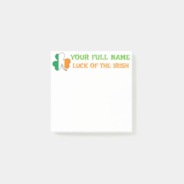 Post-it® St Patrick's Day Ireland Flag Shamrock Custom Name (Devant)