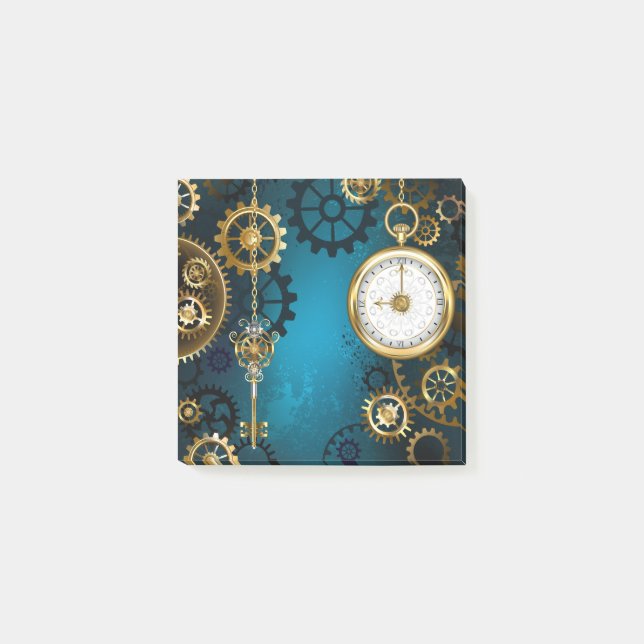 Post-it® Steampunk Arrière - plan turquoise avec Gears (Devant)