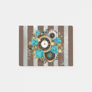 Post-it® Steampunk Clock and Turquoise Roses on Striped