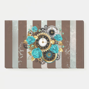 Post-it® Steampunk Clock and Turquoise Roses on Striped