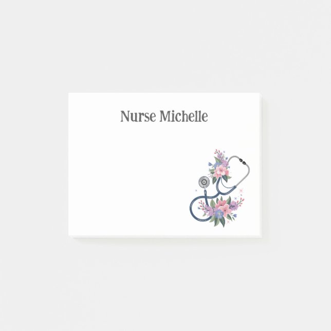 Post-it® Stéthoscope Floral Infirmière Notes de Bureau Cade (Devant)