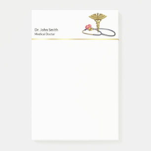 Post-it® Stéthoscope médical en or & Caducée avec cœur